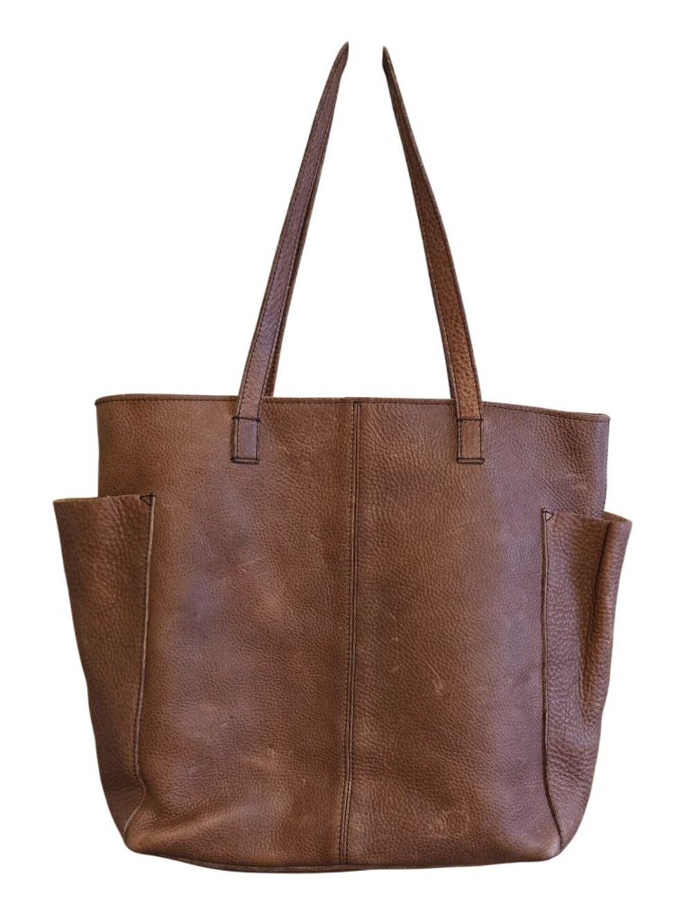 Duluth Trading Leather Tote Shoulder Bag Rich Brown Extra Pockets rugged